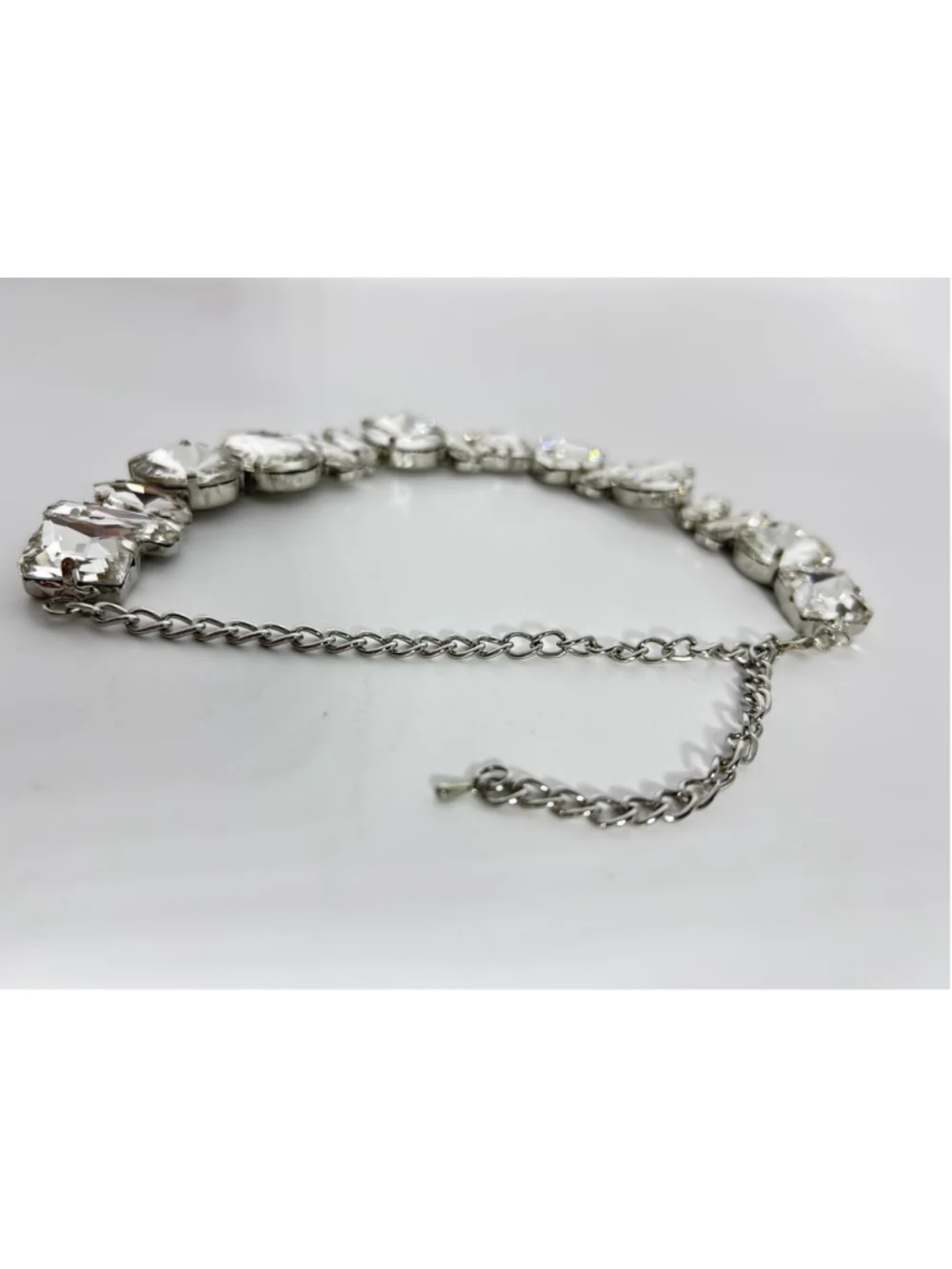 Necklace Silver Tone Crystal Bib Statement Collar Clear Fashion Lobster Clasp